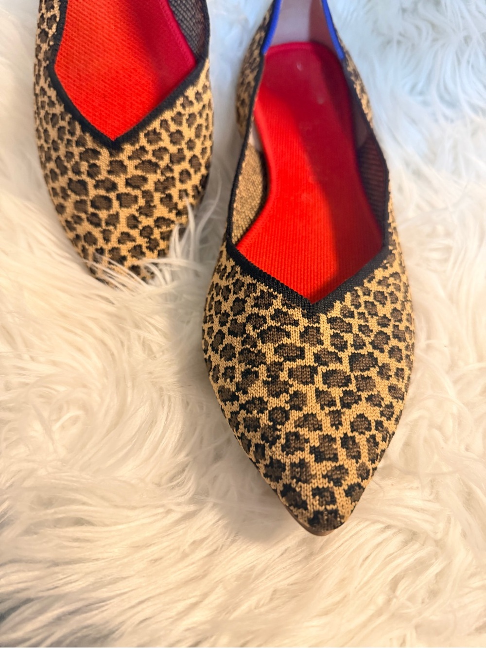 Rothy's Leopard Print Pointed Flats with Red Insole and Blue Trim size 13 - Picture 2 of 9